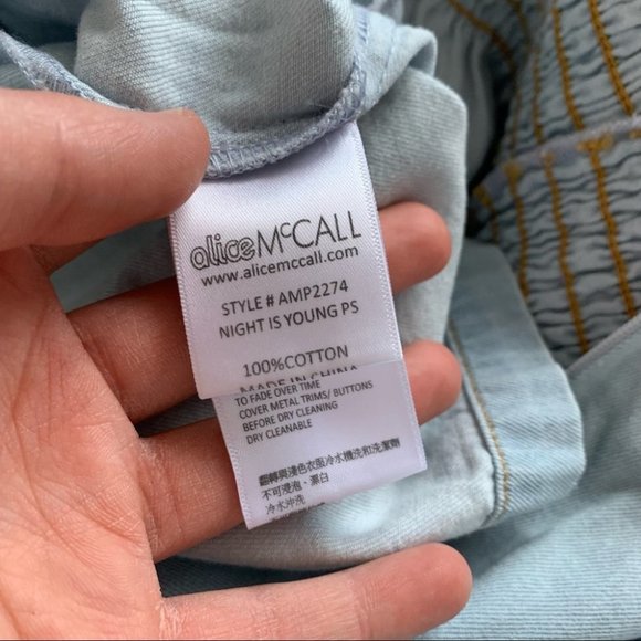 Alice McCall Night Is Young Denim Chambray Romper Shorts Smocked Bell Sleeve 2 S - Picture 8 of 12